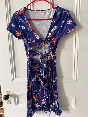 Royal Blue Floral Tie-Back Cutout Midi Dress